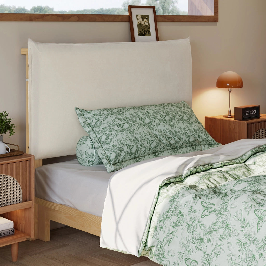 Letto singolo 90 × 200 cm con testiera imbottita con velcro rete a doghe gambe larghe in legno naturale senza materasso