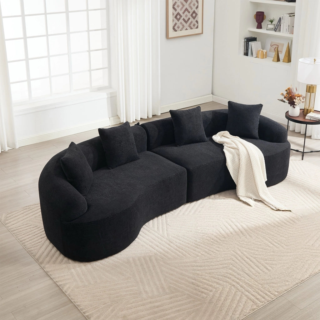 Divano modulare a 4 posti in chenille dalla forma curva configurabile per soggiorno e zona living