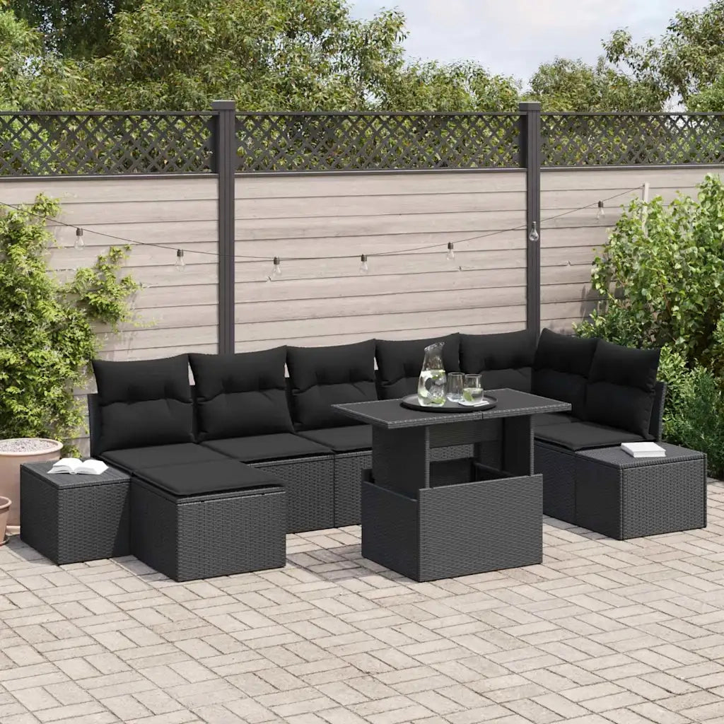 Set Divano da Giardino con cuscino 8 pcs Nero