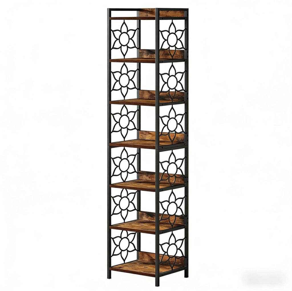 Scaffale angolare a 7 ripiani in MDF e metallo