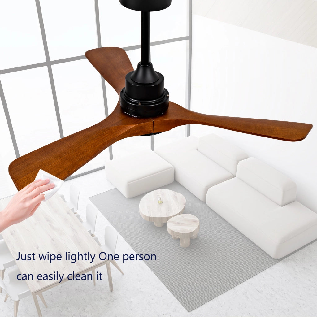 Ventilatore da soffitto 42 pollici con luce LED; 3 pale in legno noce scuro; motore DC reversibile nero 6 velocità