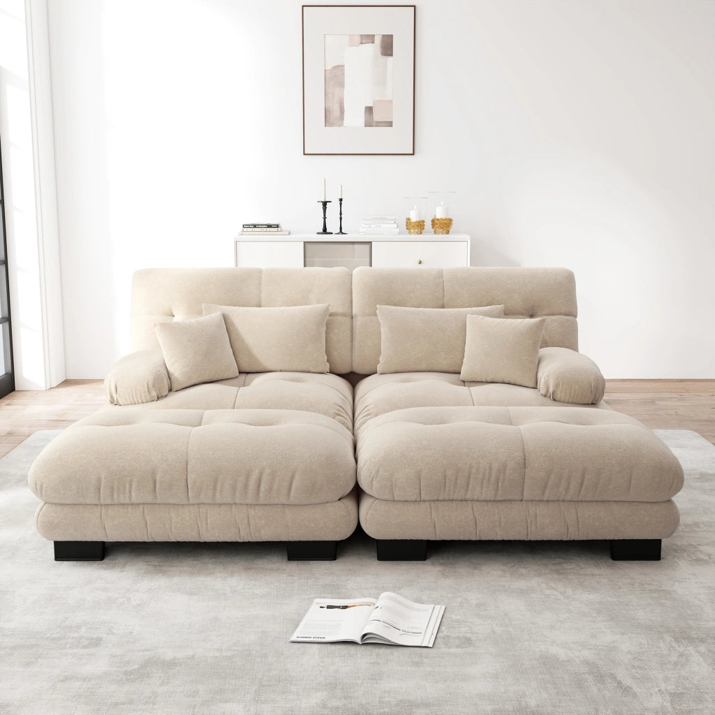 Divano Angolare Chenille con Ottomans e Cuscini ¨C MINIMAL ¨C Tortora Chiaro