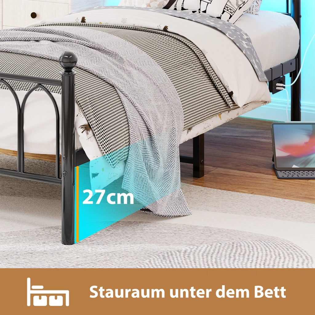 letto in mdf e metallo nero 90 x 200 cm