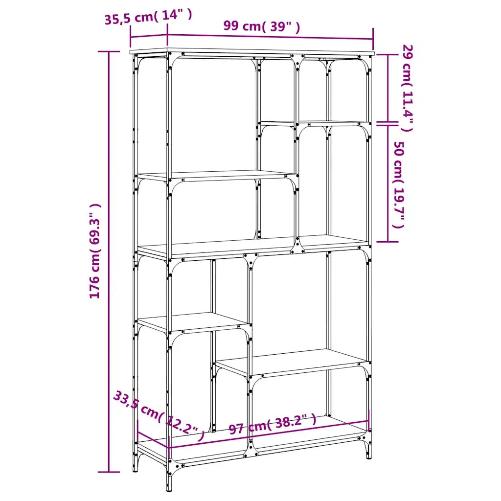 Libreria-Scaffale per Libri-Mobile di Stoccaggio Rovere Sonoma 99x35,5x176 cm Legno Multistrato Acciaio