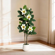 Ficus Artificiale 122 cm con Foglie Real Touch e Fiori Bianchi in Vaso