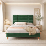 Letto matrimoniale imbottito 140x200 cm in velluto verde con rete a doghe