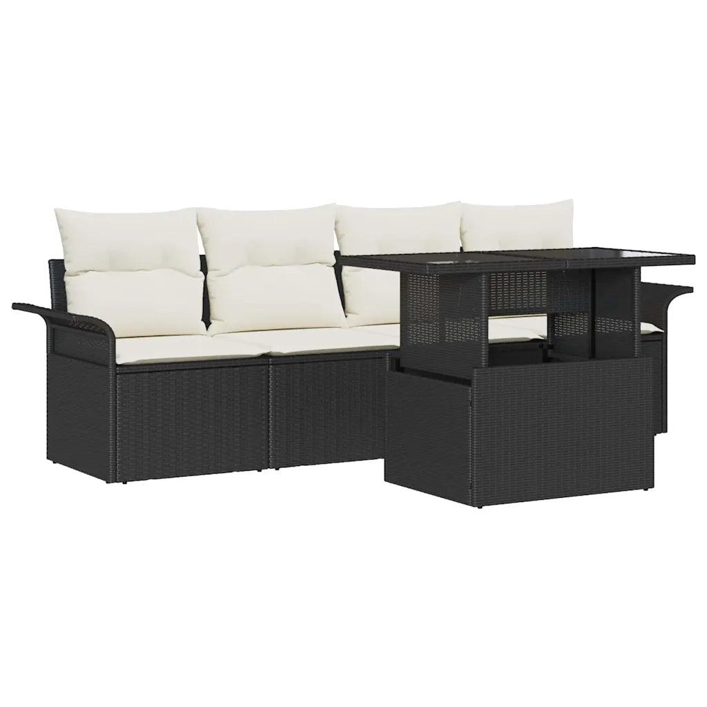 Set Divano da Giardino con cuscino 5 pcs Nero polyrattan 3348183