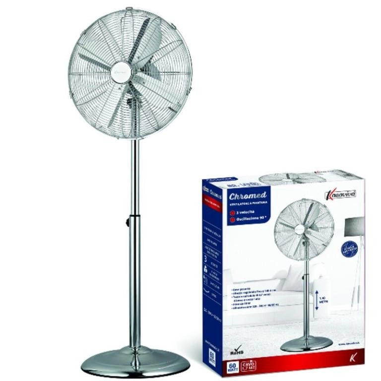 Ventilatore a Piantana in Acciaio Colore Cromato 140 cm 60 Watt