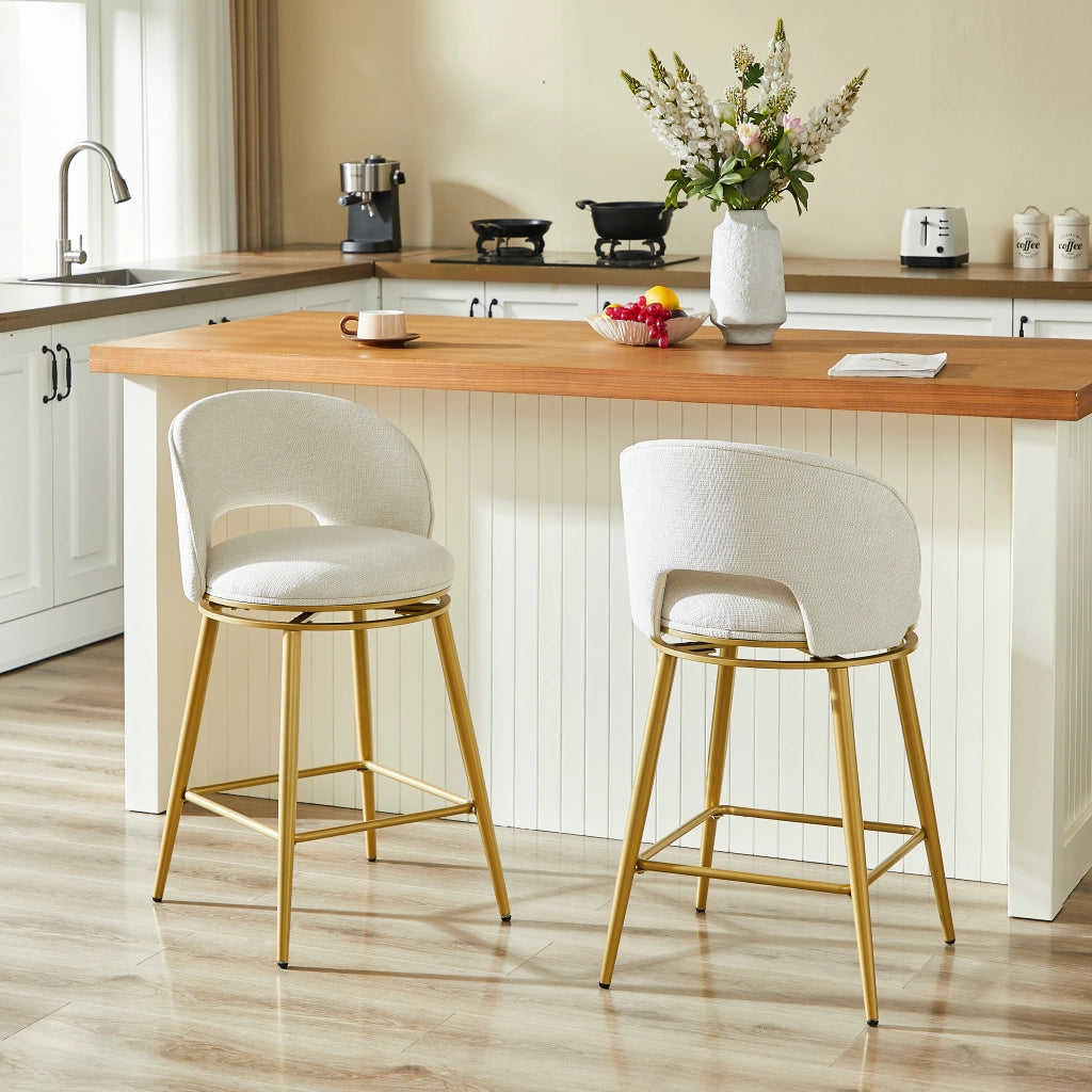 Set di 2 sgabelli da bar girevoli con rotazione 360° e poggiapiedi in tessuto beige