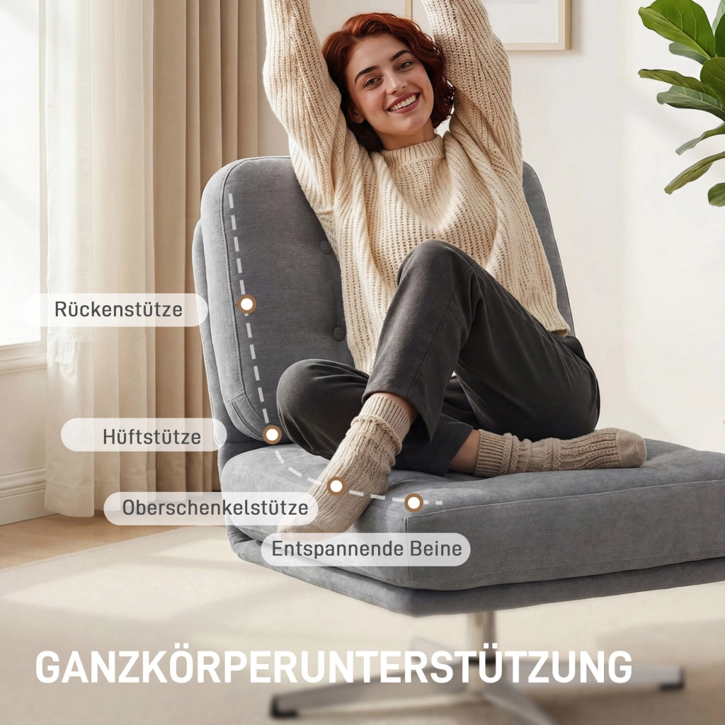 Poltrona girevole imbottita ¨C Xylo ¨C tessuto chenille grigio chiaro con poggiapiedi