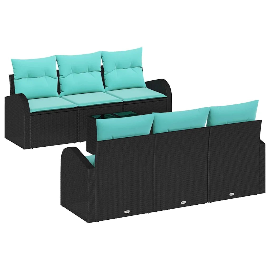 Set Divano da Giardino 7 pcs Nero e Turchese polyrattan 3354605