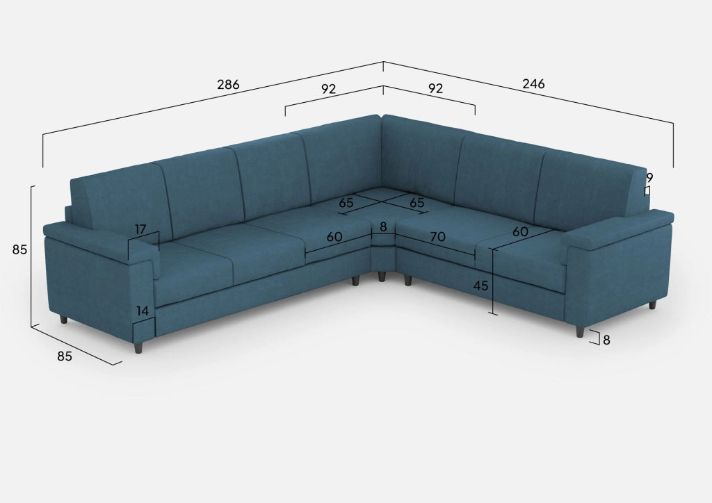 Divano Angolare 6 Posti 286x246x85 cm Marrak in Tessuto Avio