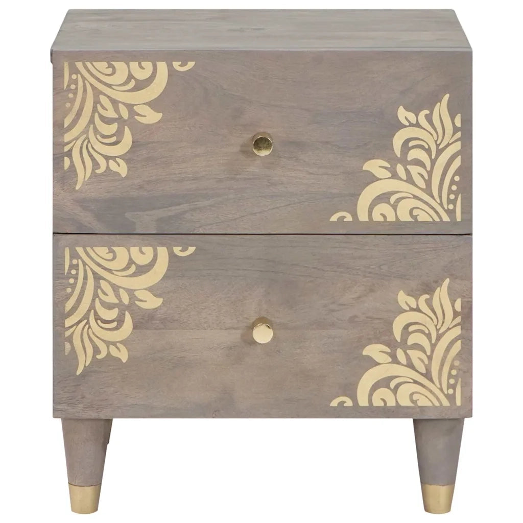 Comodino | Armadio da Notte | Mobiletto da notte Grigio 40 x 33 x 46 cm Legno di mango massello