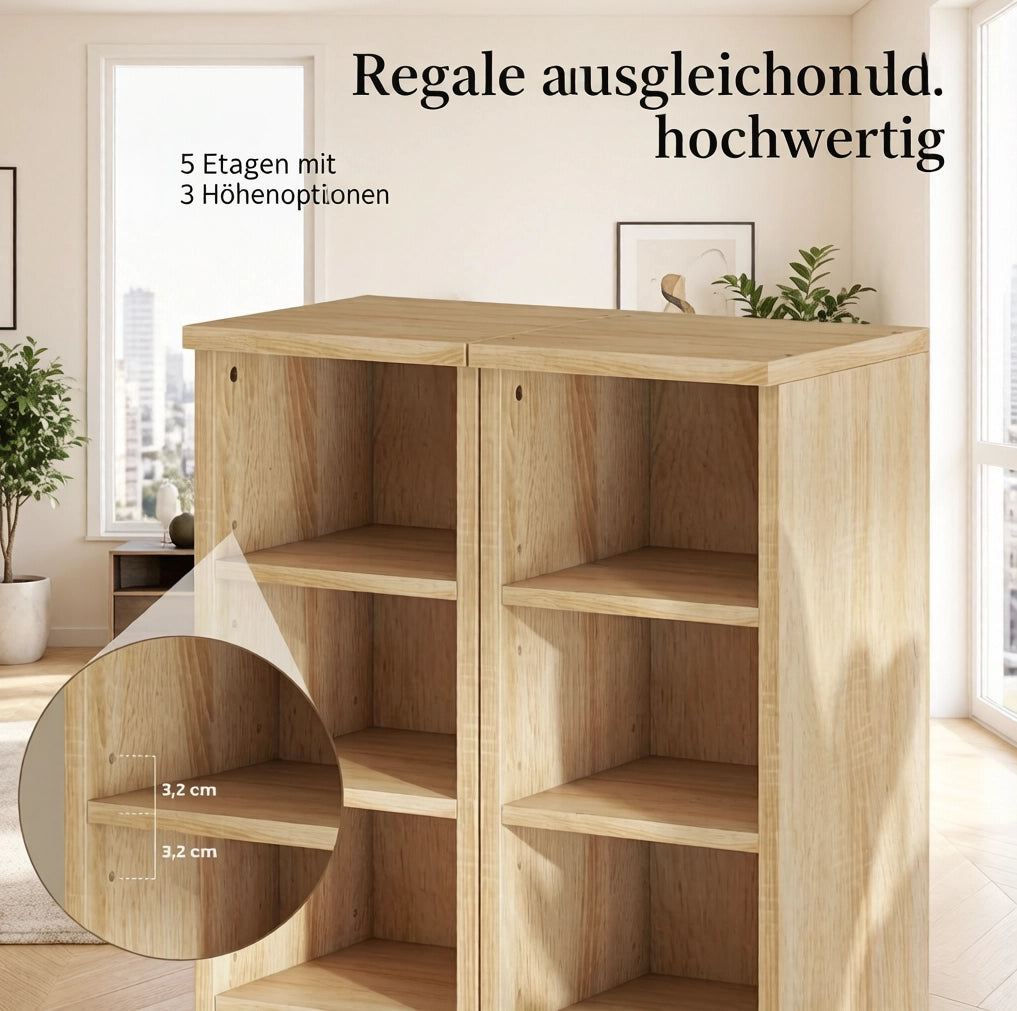 Set di 2 armadietti porta CD con colonne a scaffale, 12 scomparti, 21x22,5x88,5 cm, capacità 204 CD, colore rovere