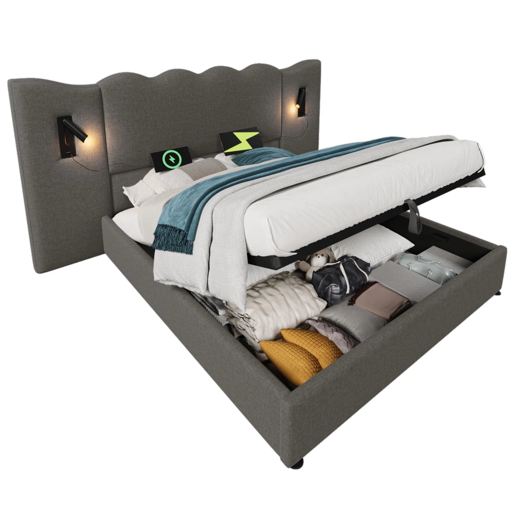 Letto matrimoniale contenitore grigio 160x200 con sollevamento idraulico