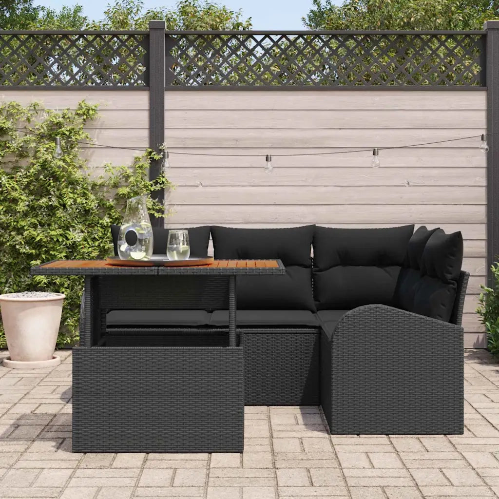 Set Divano da Giardino con cuscino 5 pcs Nero