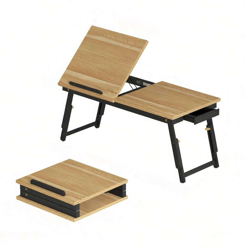 Tavolino da letto per laptop 83;5x33 cm regolabile con cassetto rovere e nero HOMVRA