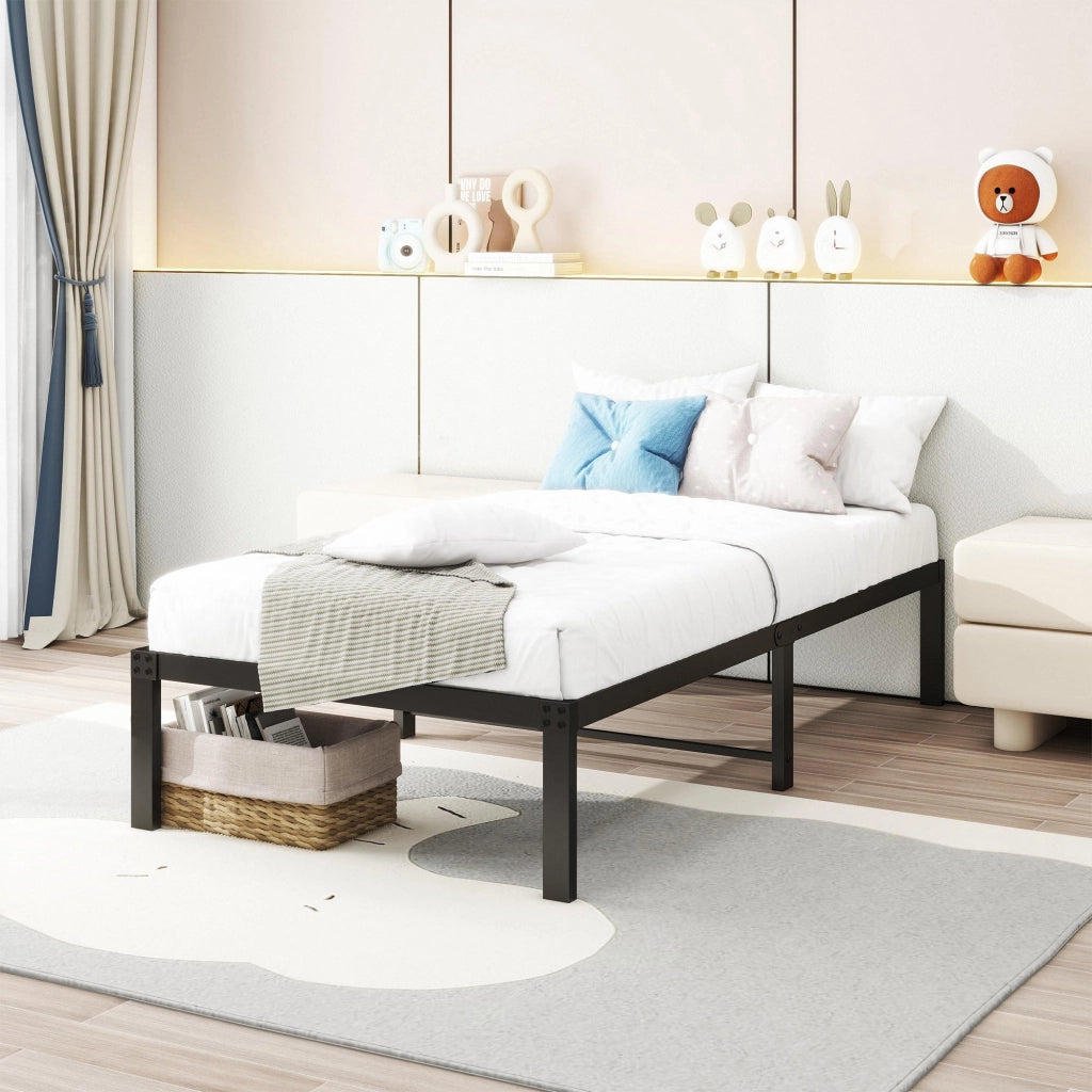 Struttura letto 90 × 200 cm in metallo nero con rete a doghe in acciaio portata 150 kg spazio sottoletto 31 cm