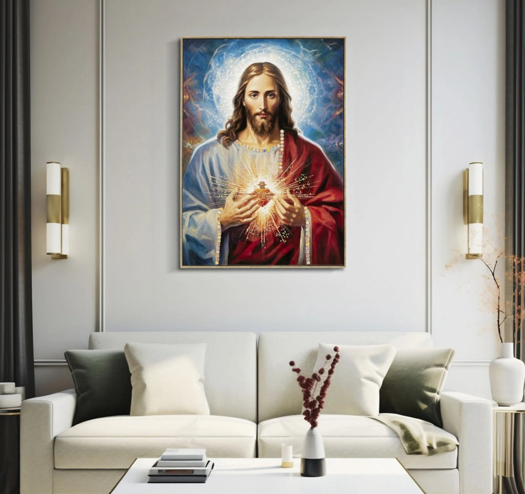 Dipinto su Tela Laccato Jesus con Cornice 72x4x102 cm in Pino e Tela e Plastica