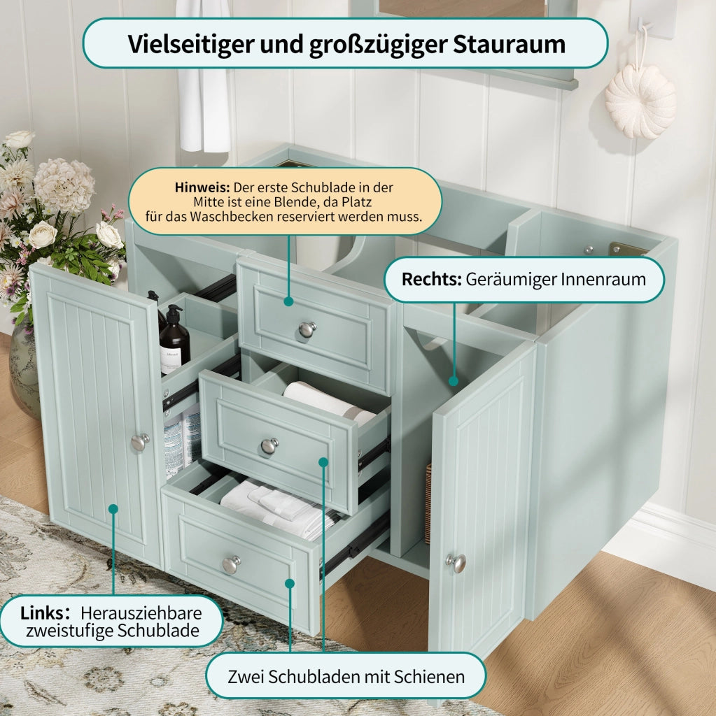 Mobile sottolavabo sospeso verde in MDF con cassetti e vano, 78,5 cm