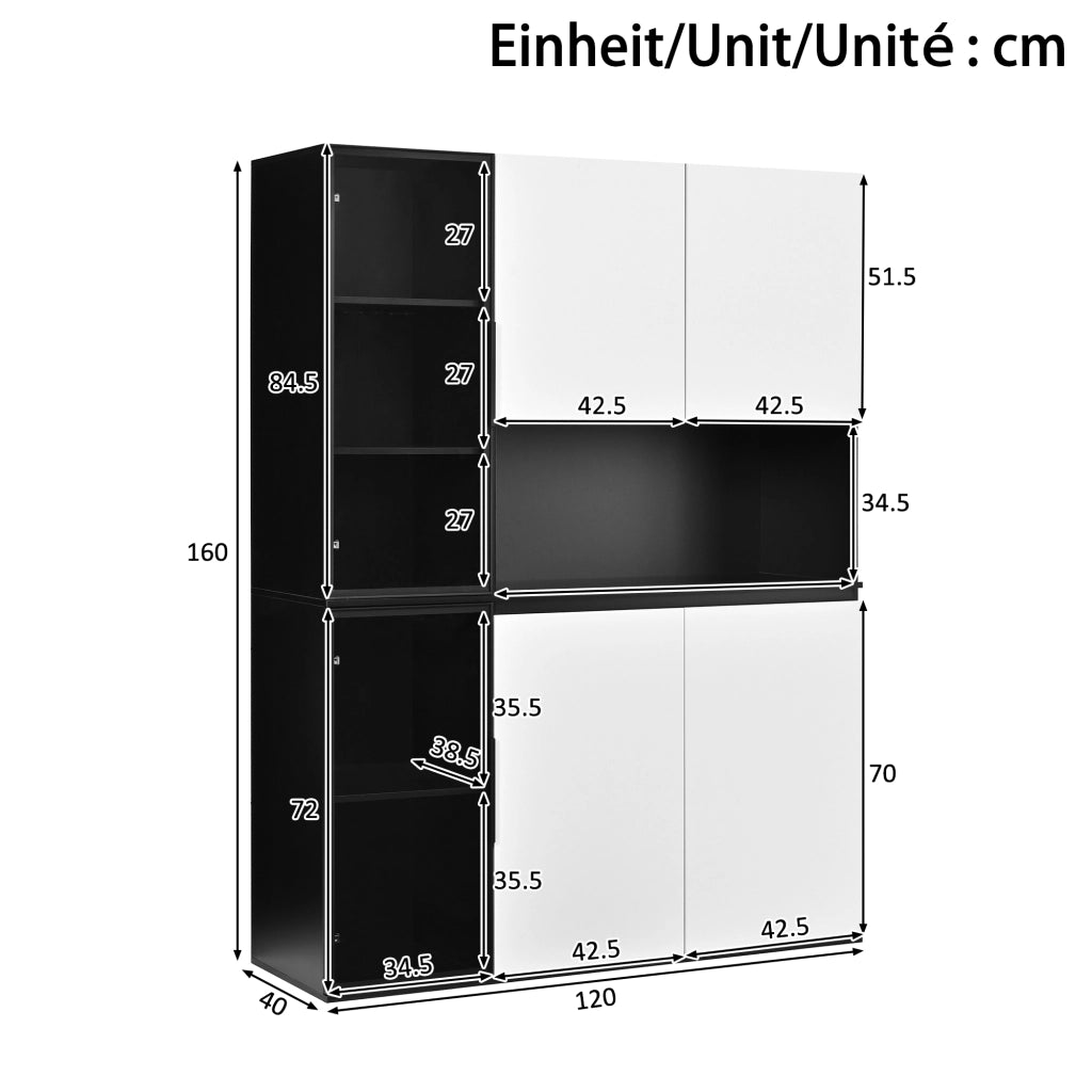ARMADIO Vetrina 120x40x160 cm MDF Bianco e Nero con LED
