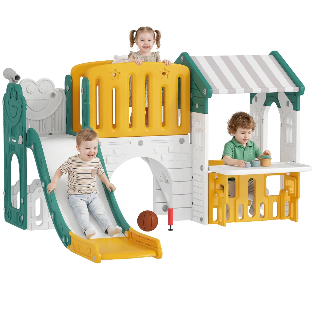 Parco giochi 7 in 1 con scivolo e lavagna ¨C Xylo ¨C Giallo e verde