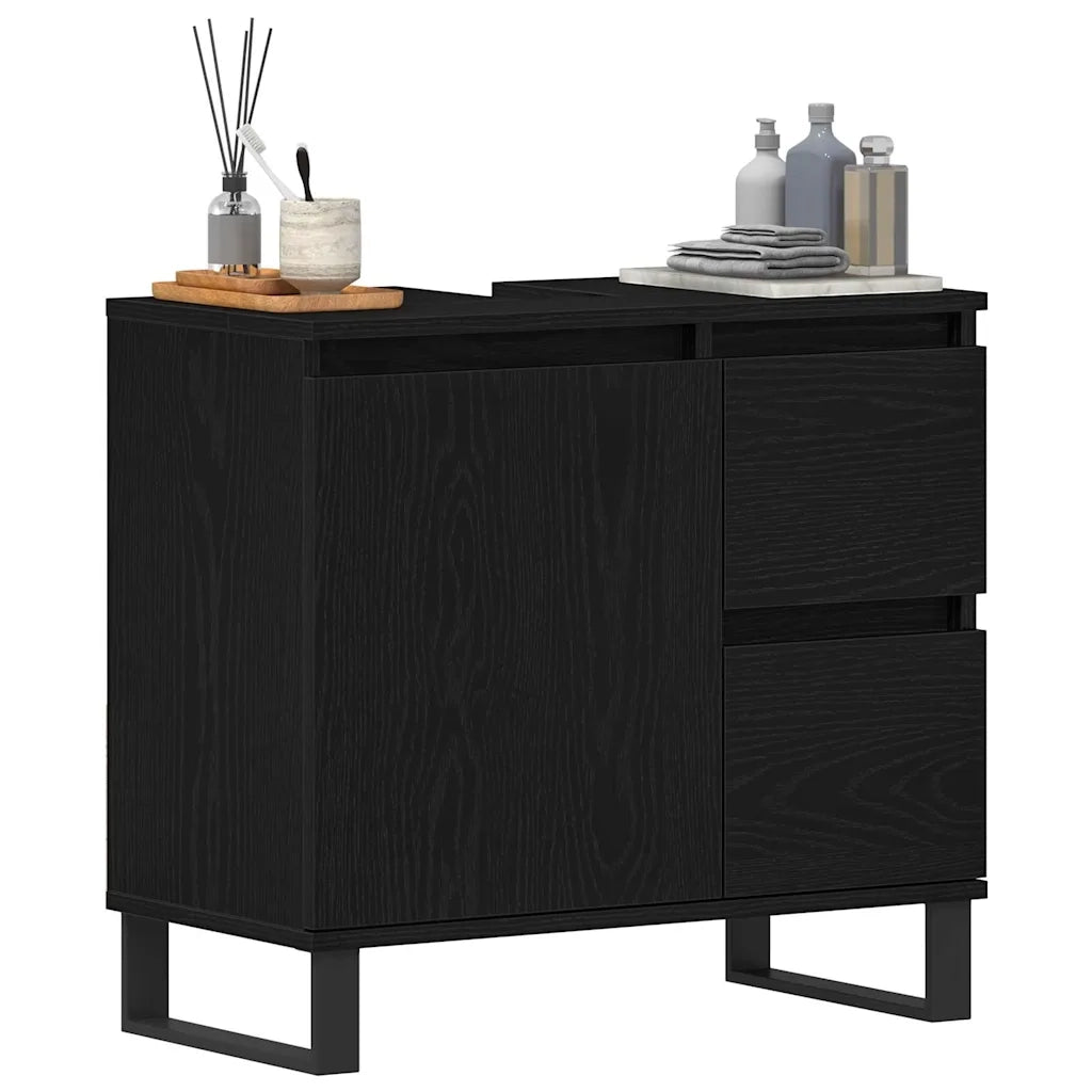 Armadio per Lavabo da Bagno-Armadietto da bagno-Mobiletto da bagno Rovere Nero 65 x 33 x 60 cm 306709