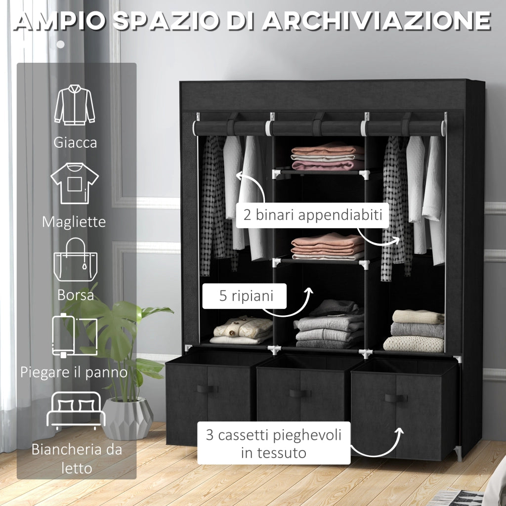 Armadio Guardaroba Pieghevole Salvaspazio ¨C Minimal ¨C 125x43x162.5cm Nero