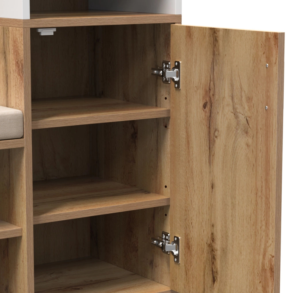 Set guardaroba ingresso bianco e legno con specchio e scarpiera