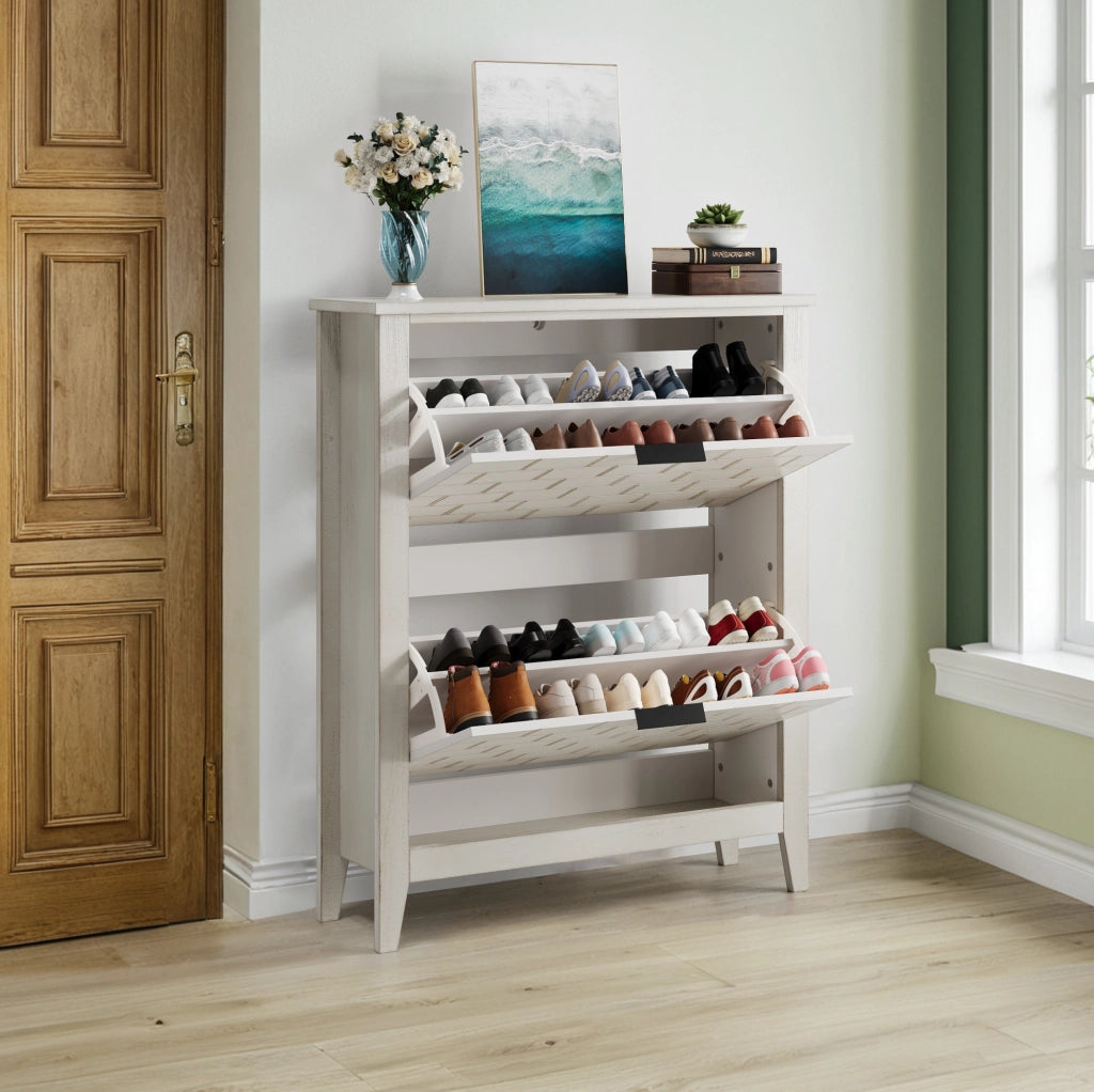 Scarpiera con 2 ribalte; MDF; bianco rétro