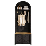 Mobile da Ingresso con Ganci; Ripiano e Scarpiera per Ingresso in MDF 75 x 35 x 195 cm Nero Legno