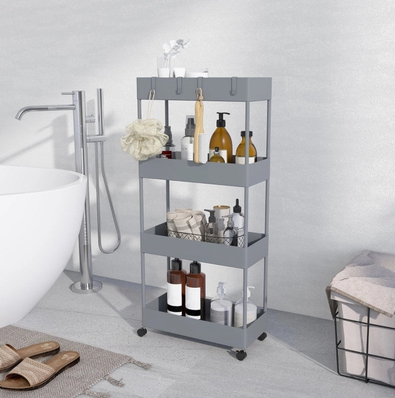 Carrello cucina a 4 ripiani con ruote, grigio