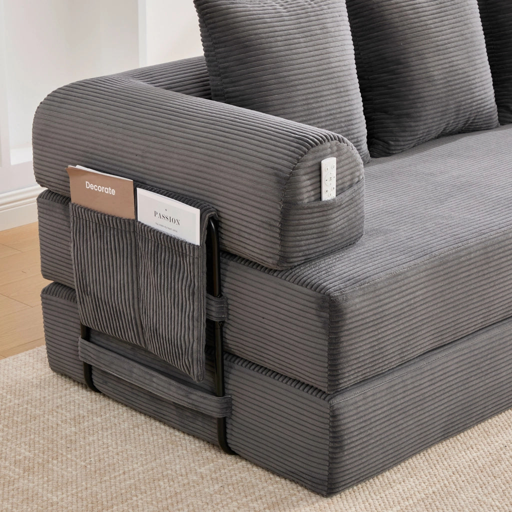 Divano modulare 200x94x67 cm in velluto a coste grigio scuro con tasca
