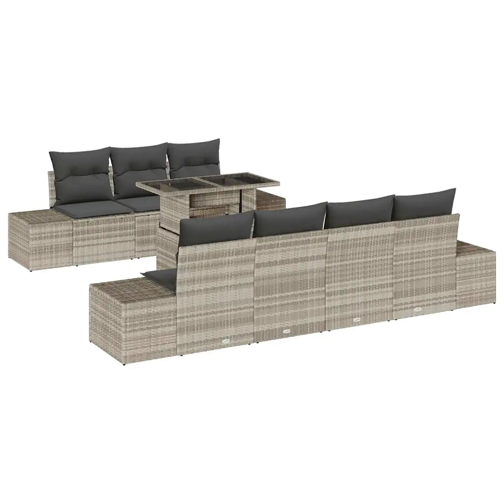 Set di divani con cuscino 8 pcs Grigio chiaro polyrattan