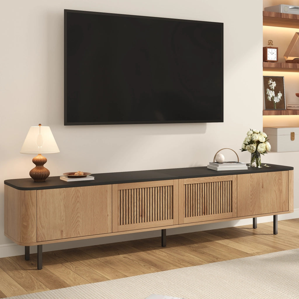 Mobile TV moderno con ante a griglia 190 x 35 x 45 cm in MDF e truciolare; color rovere