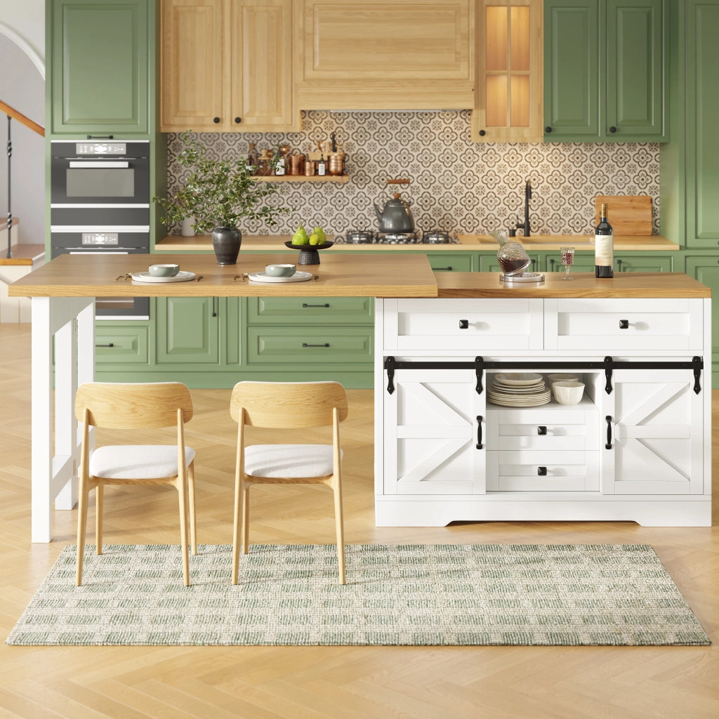 Tavolo allungabile con mobile laterale; pannelli girevoli a 360° e porta scorrevole in MDF bianco 120 × 40 × 72 cm