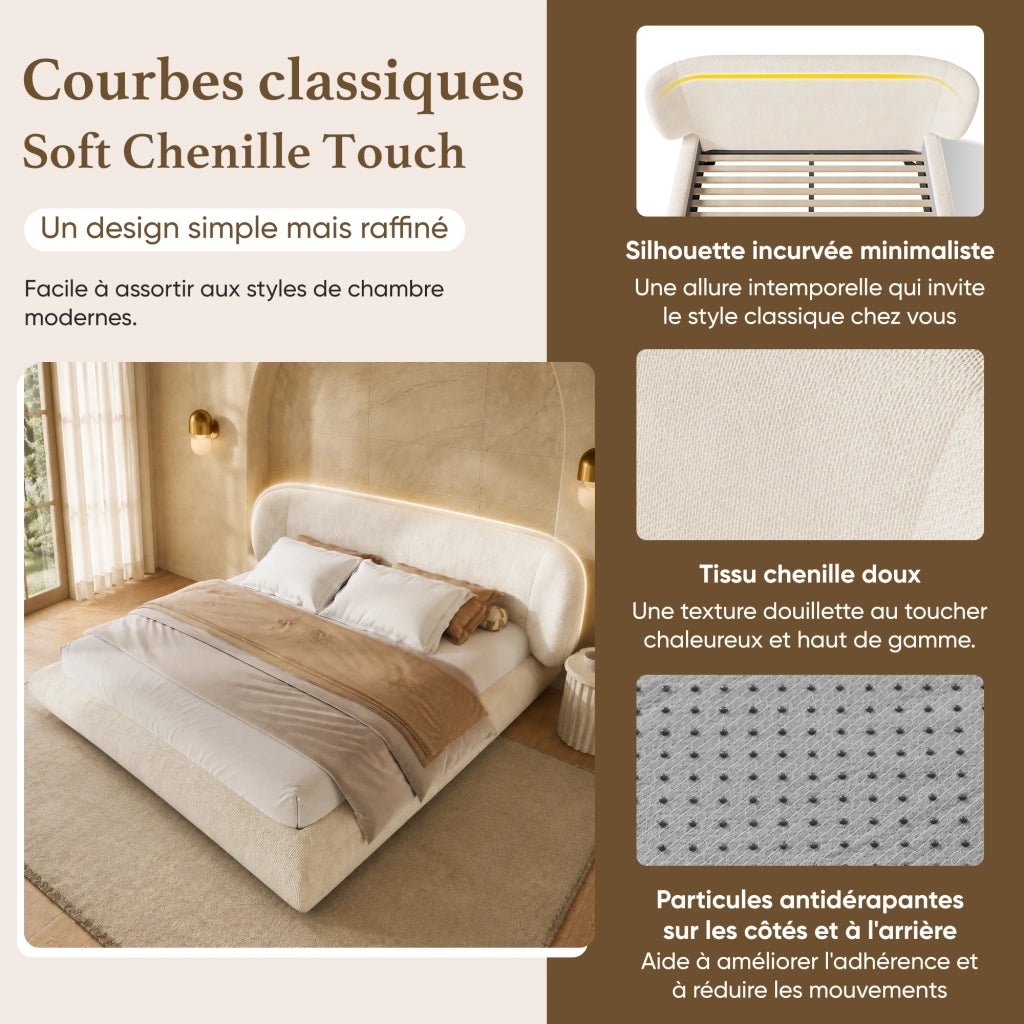 letto imbottito chenille beige 233 x 225 cm