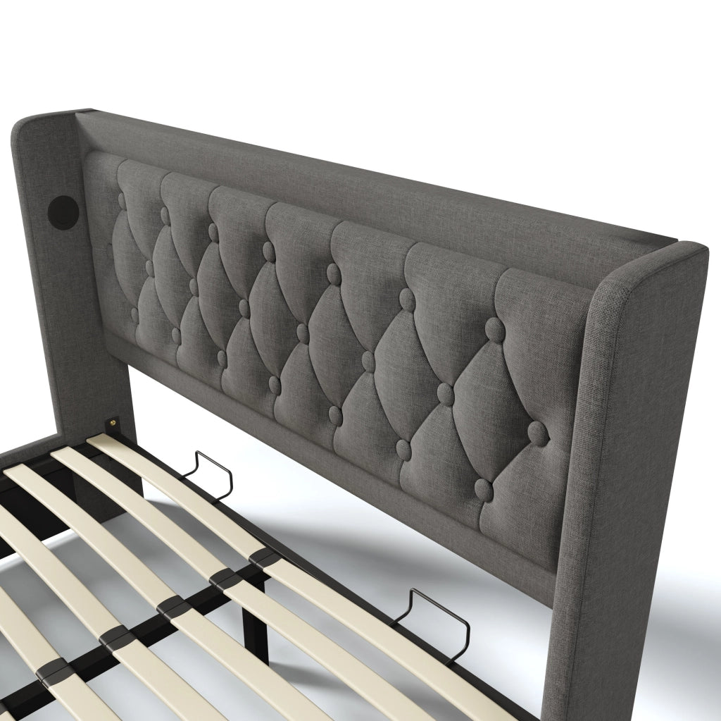 Letto matrimoniale 180x200 cm in cotone con LED e contenitore