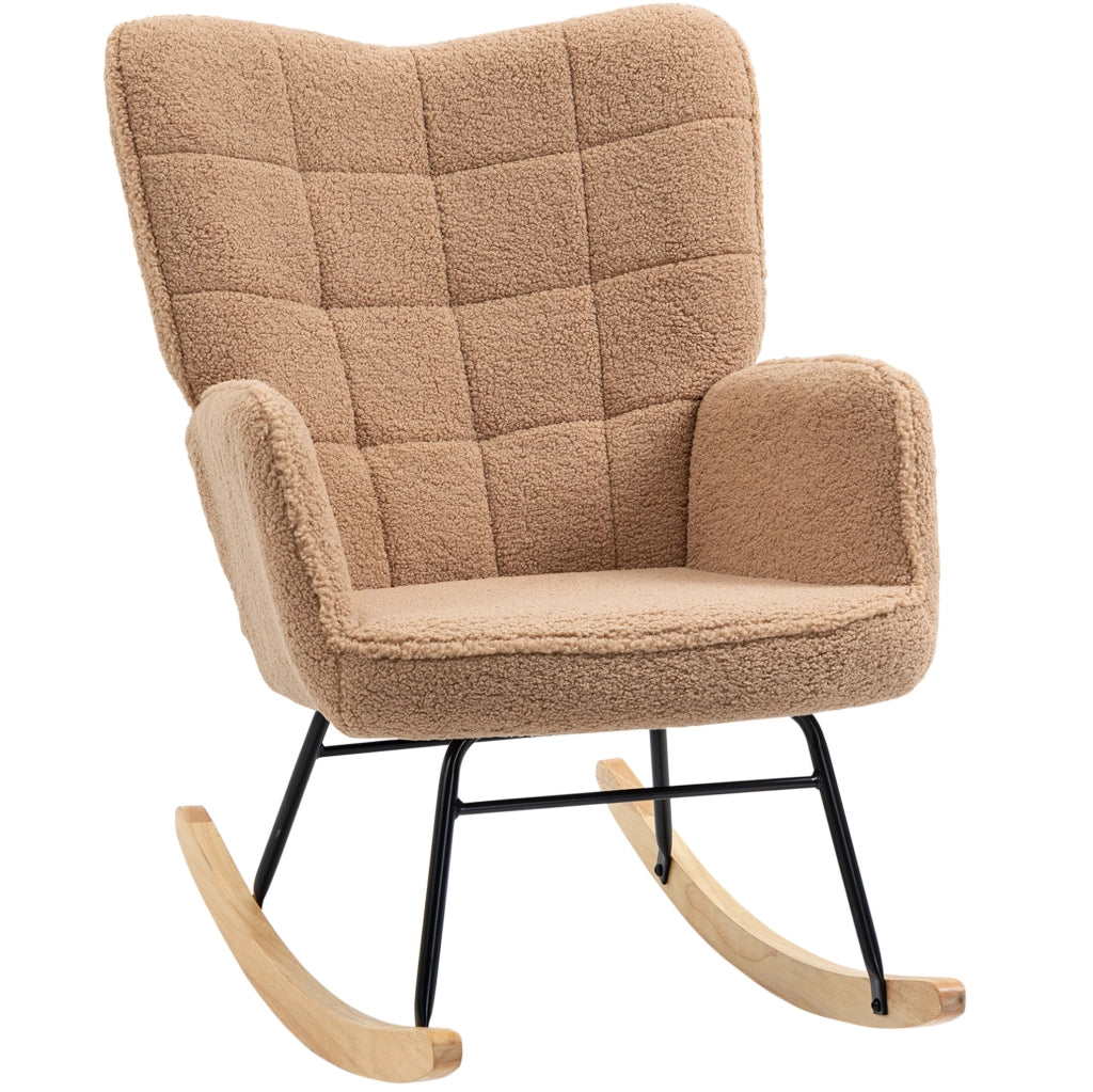 Poltrona a dondolo ULEVR 71x98x101 cm con schienale alto e braccioli, imbottita in poliestere marrone
