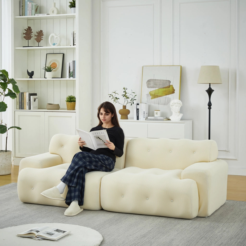 Divano 2 Posti Cloud con Braccioli Larghi ¨C MINIMAL ¨C Beige, Velluto, Chesterfield