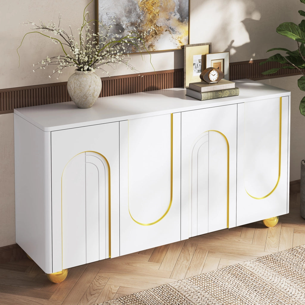 MADIA 4 ante 140x40x74 cm bianca con decoro ad arco oro
