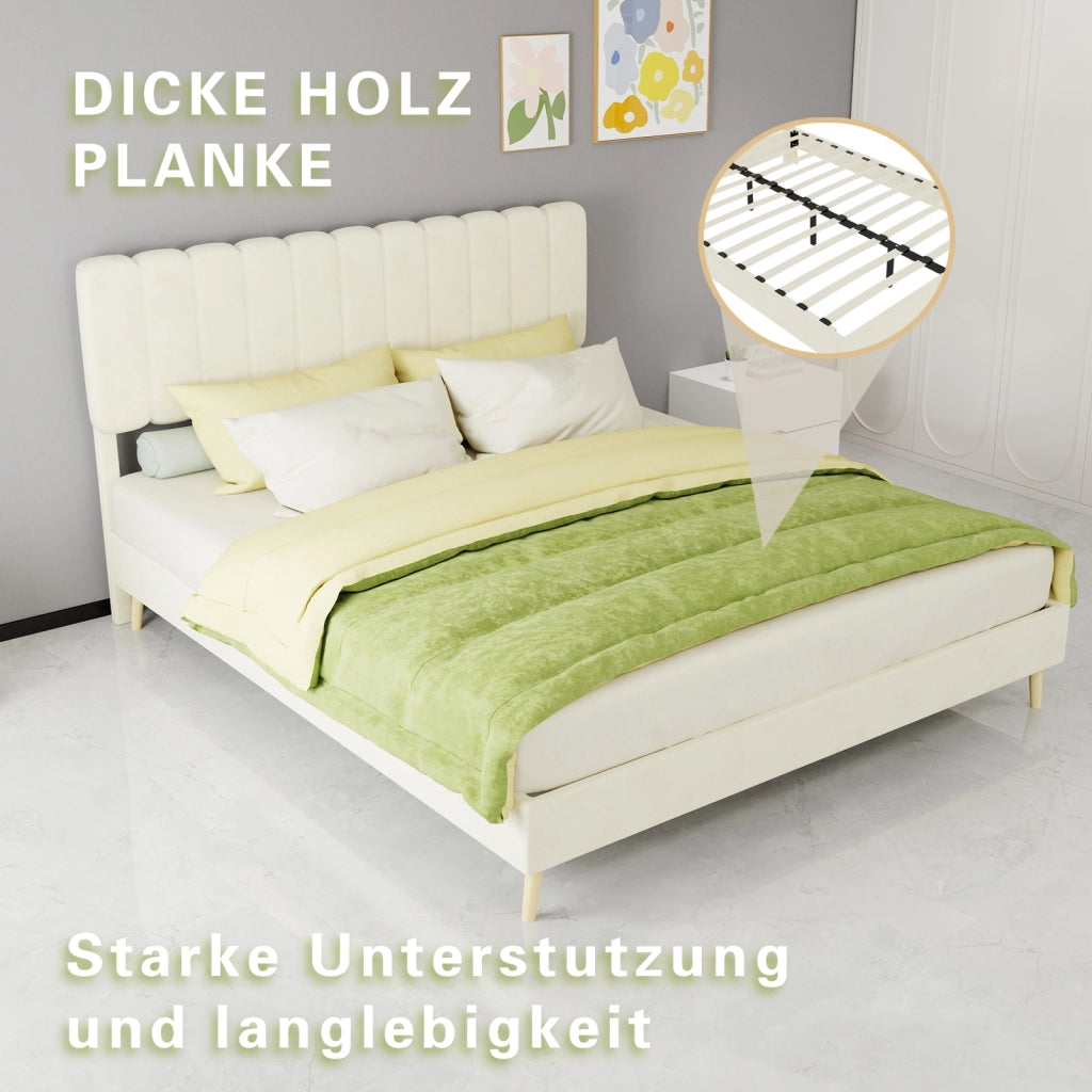 letto imbottito tessuto e metallo beige 160 x 200 cm