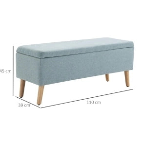 Panca Contenitore Verde Chiaro 110x39x45 cm in Poliestere effetto Lino con Gambe in Legno per Soggiorno