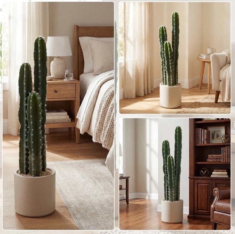 Pianta artificiale cactus ULEVR 95 cm con vaso decorativo ?22x22 cm, verde