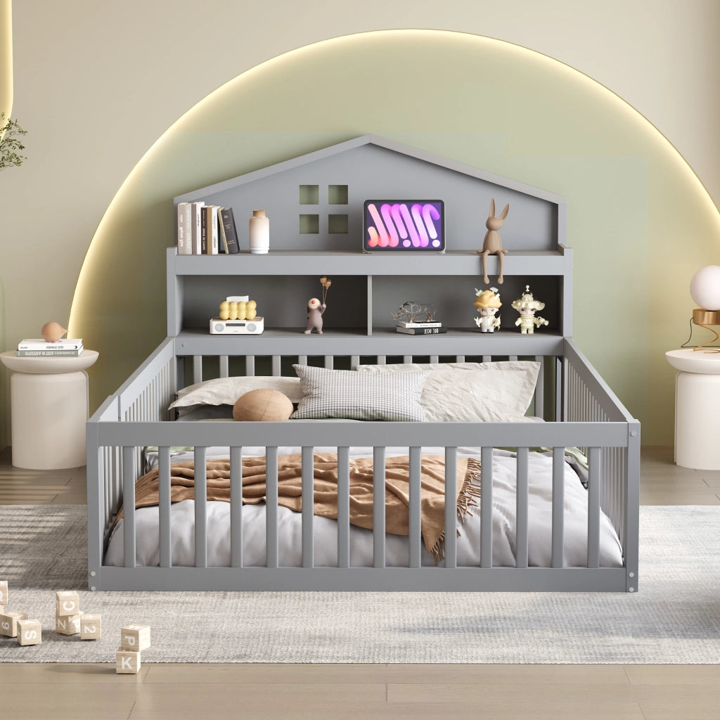 LETTO per bambini 140x200 cm in legno massello grigio, design a casa