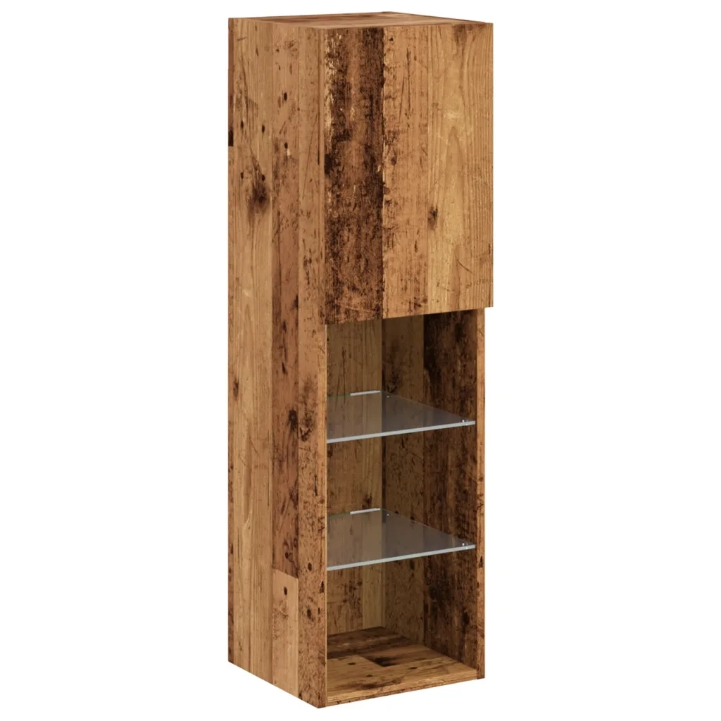 Mobile TV | Armadietto TV | Mobile Porta TV con Luci LED Legno Antico 30,5x30x102 cm