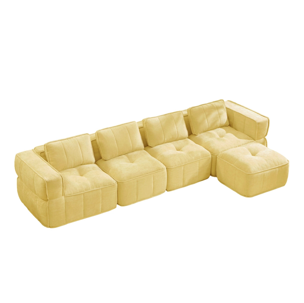 DIVANO Modulare con Pouf 344x162 cm in Poliestere Giallo