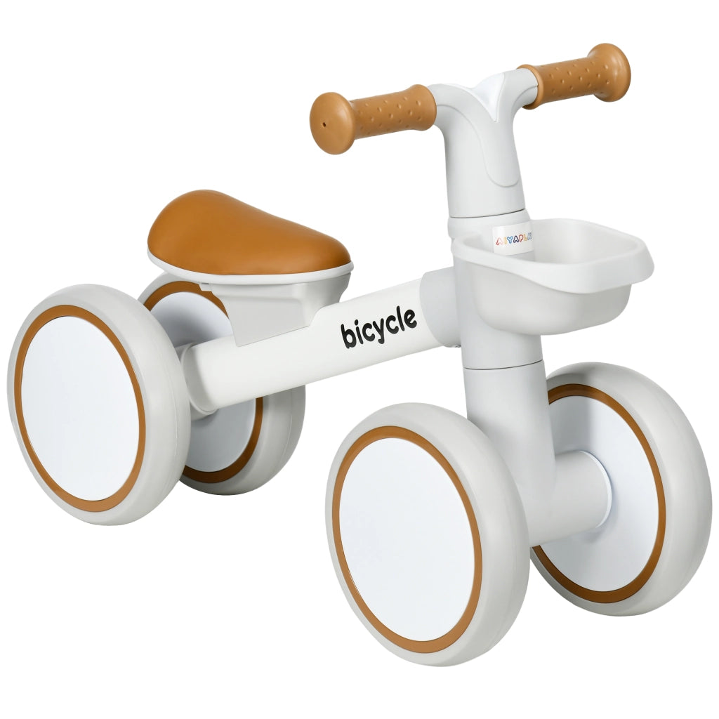 Bicicletta senza Pedali per Bambini 12-36 Mesi con Cestino e 4 Ruote Silenziose ¨C zephmum ¨C 56x27x39 cm Bianco