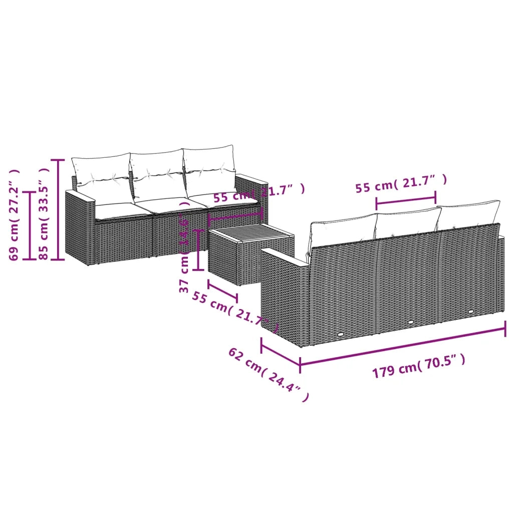 Set Divani da Giardino con Cuscini 7pz Nero Polyrattan 3258192