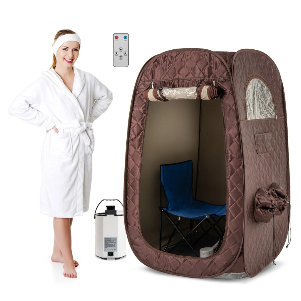 Sauna portatile con generatore di vapore da 1000W e capacit¨¤ di 3L, Tenda sauna per 1 o 2 persone con sedia Caff¨¨-Massaggi e relax